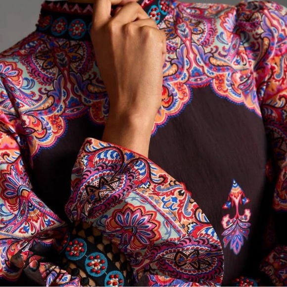 Anthropologie Black and Pink Paisley Mini Dress - Picture 2 of 14